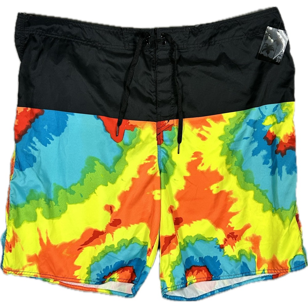 Joe Boxer Mens Tie Dye Board Shorts Rainbow Black Swim Trunks Size 44 NWT